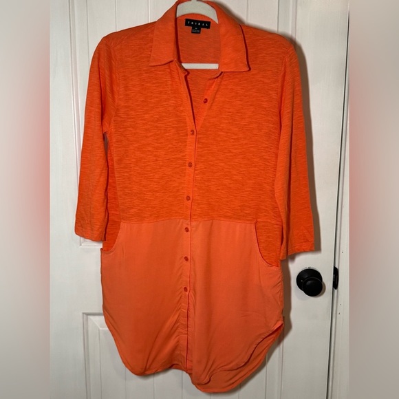 Tribal Coral/Orange Tunic Top - Picture 1 of 5